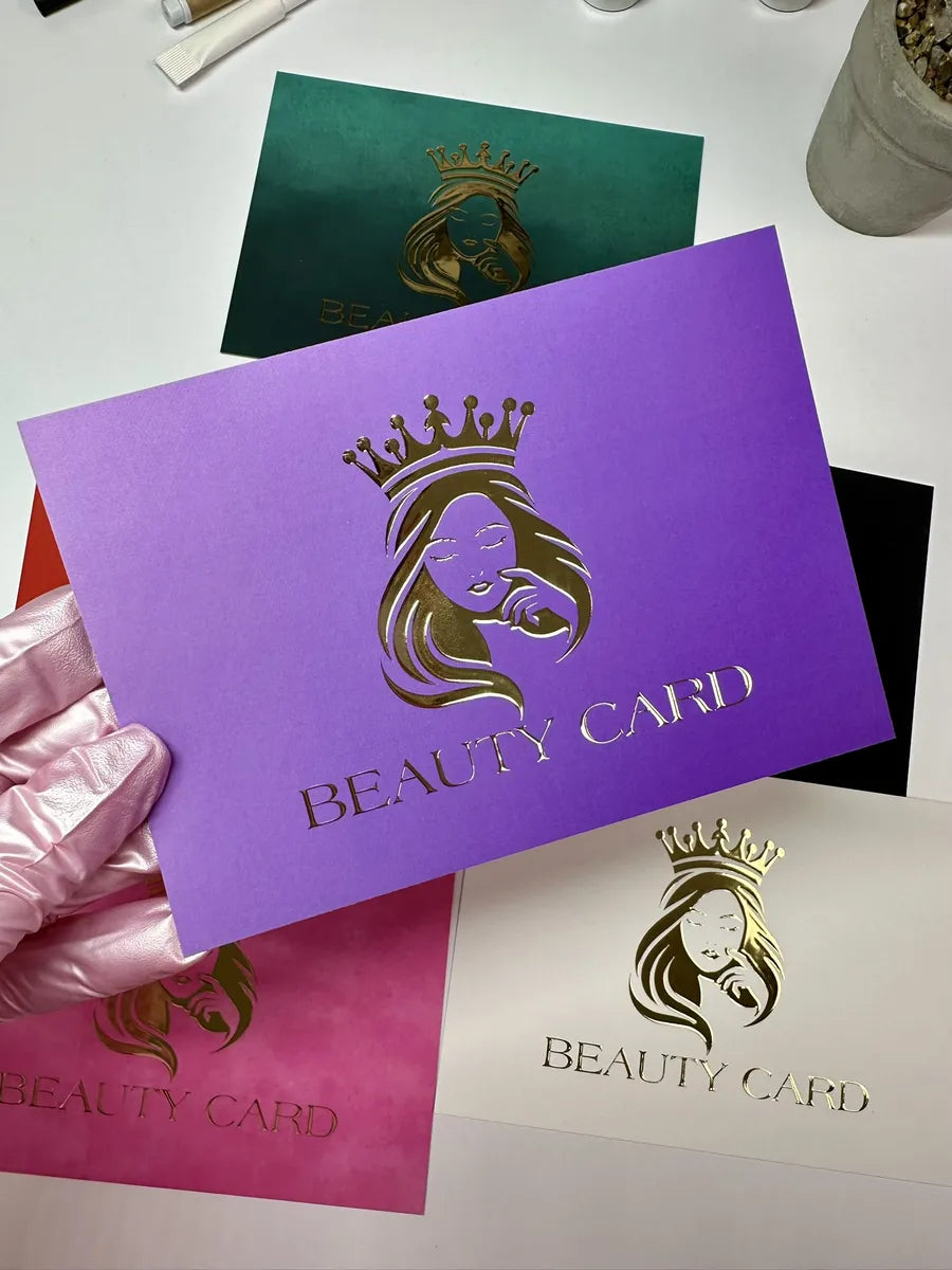 Подарункові сертифікати Beauty Card фіолетові з об'ємним золотом