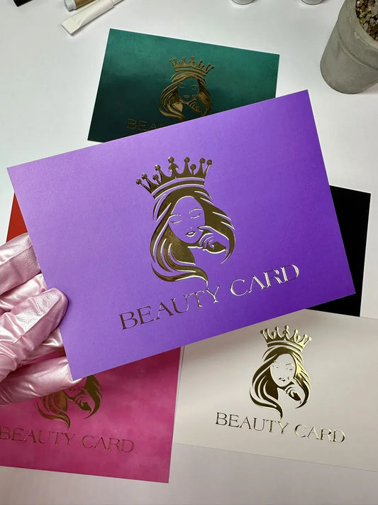 Подарункові сертифікати Beauty Card фіолетові з об'ємним золотом