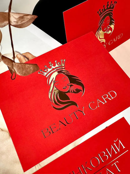 Набір сертифікати Beauty Card червоні з об'ємним золотом