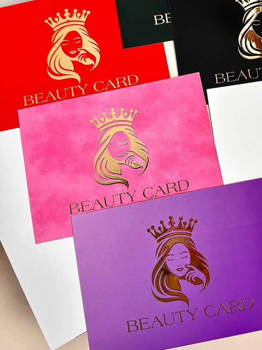 Набір 6 шт, різні кольори - подарункові сертифікати з 3D золотом "Beauty Card"