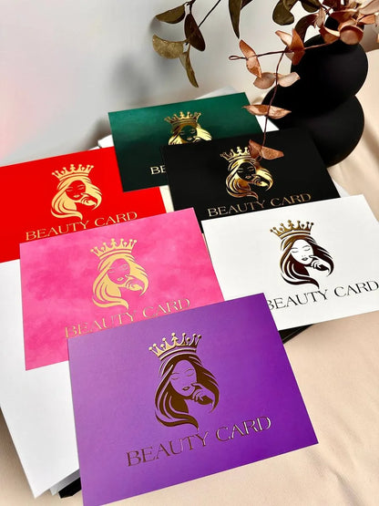 Набір 6 шт, різні кольори - подарункові сертифікати з 3D золотом "Beauty Card"