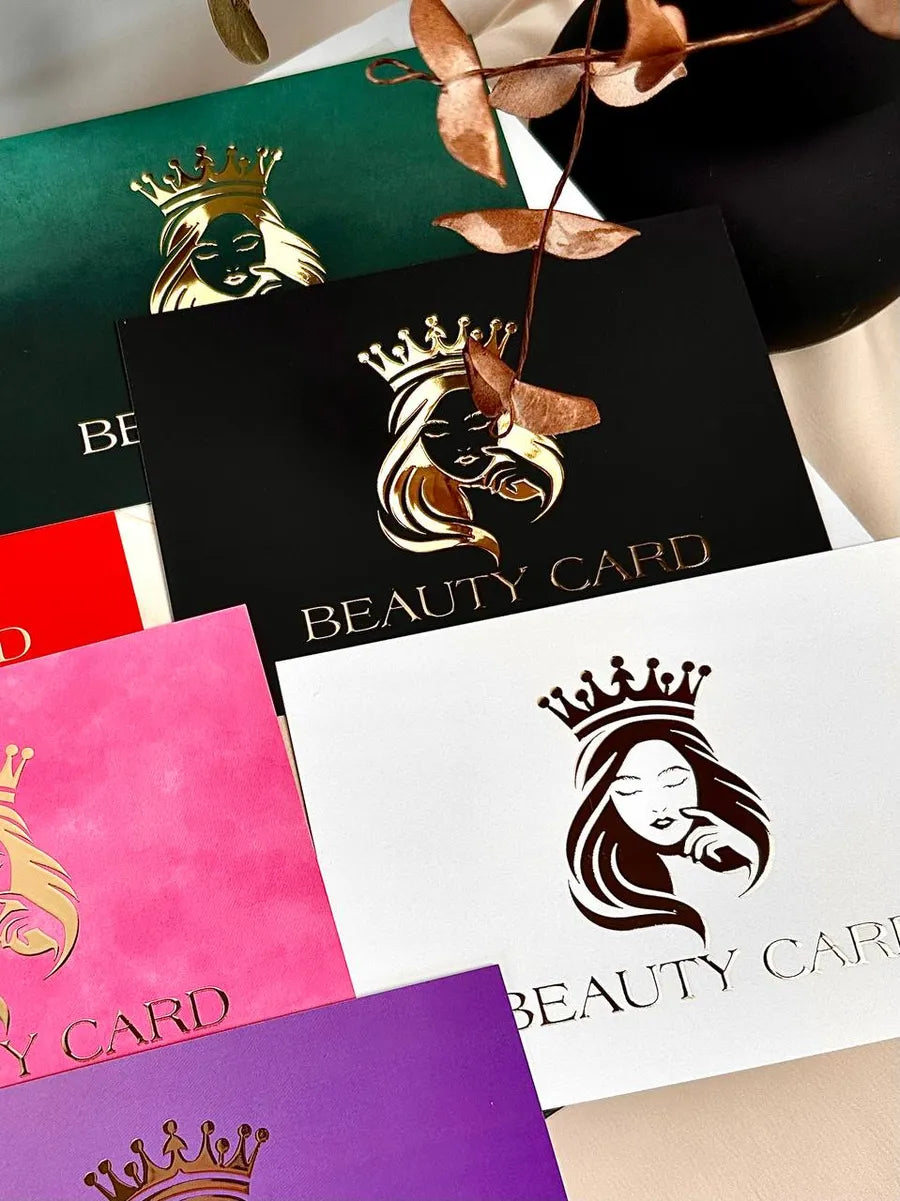 Набір 6 шт, різні кольори - подарункові сертифікати з 3D золотом "Beauty Card"