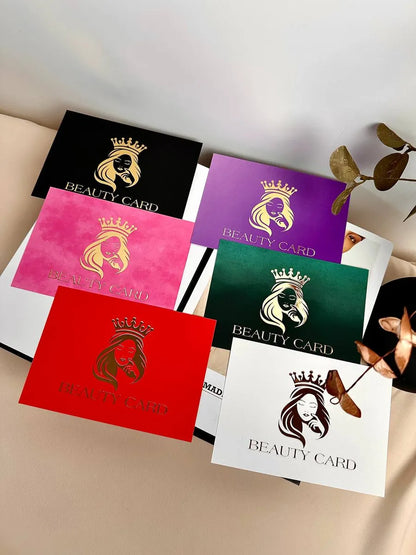 Набір 6 шт, різні кольори - подарункові сертифікати з 3D золотом "Beauty Card"