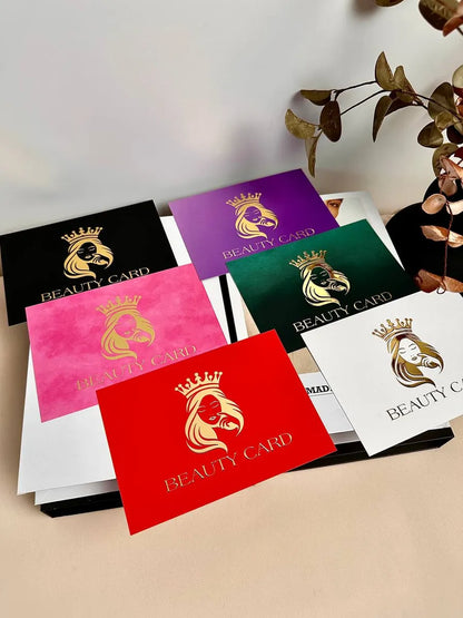 Набір 6 шт, різні кольори - подарункові сертифікати з 3D золотом "Beauty Card"