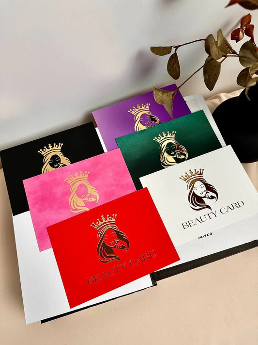 Набір 6 шт, різні кольори - подарункові сертифікати з 3D золотом "Beauty Card"