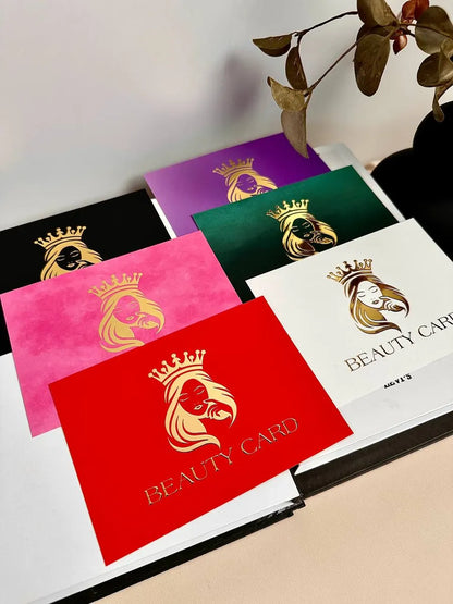 Набір 6 шт, різні кольори - подарункові сертифікати з 3D золотом "Beauty Card"