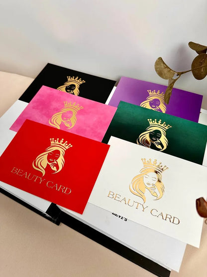 Набір 6 шт, різні кольори - подарункові сертифікати з 3D золотом "Beauty Card"