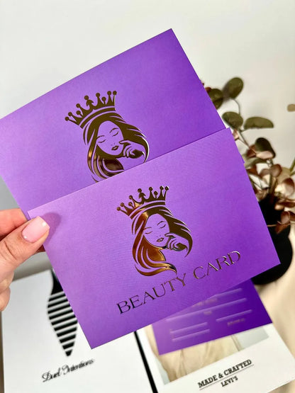 Подарункові сертифікати Beauty Card фіолетові з об'ємним золотом